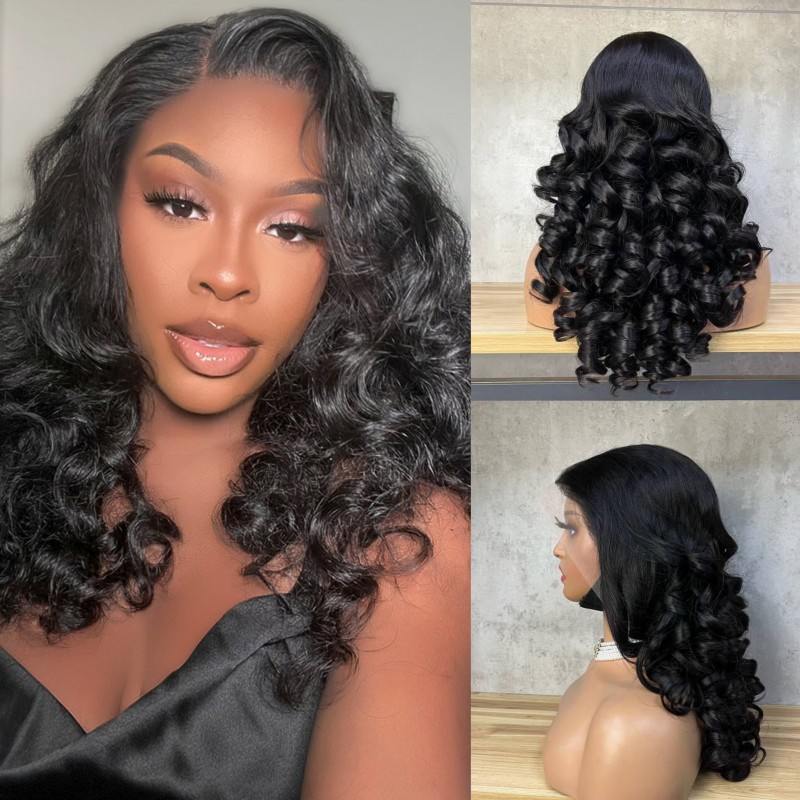 300% Density Double Drawn Bouncy Curly 13x4 Transparent Lace Full Frontal Wig